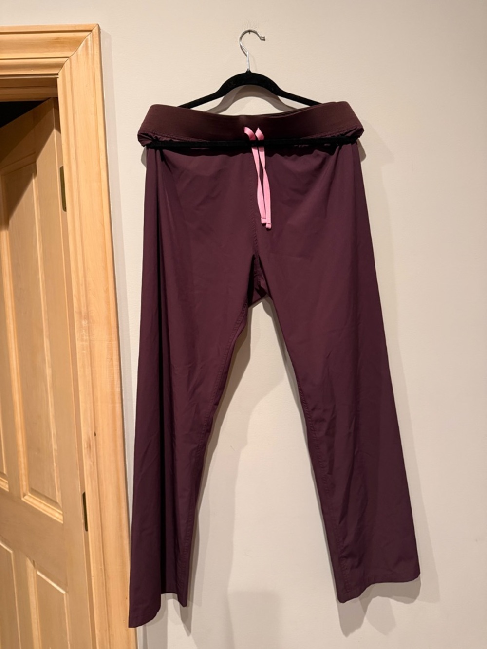Figs Straight Leg Scrub Pants in Purple with Pink Drawstring